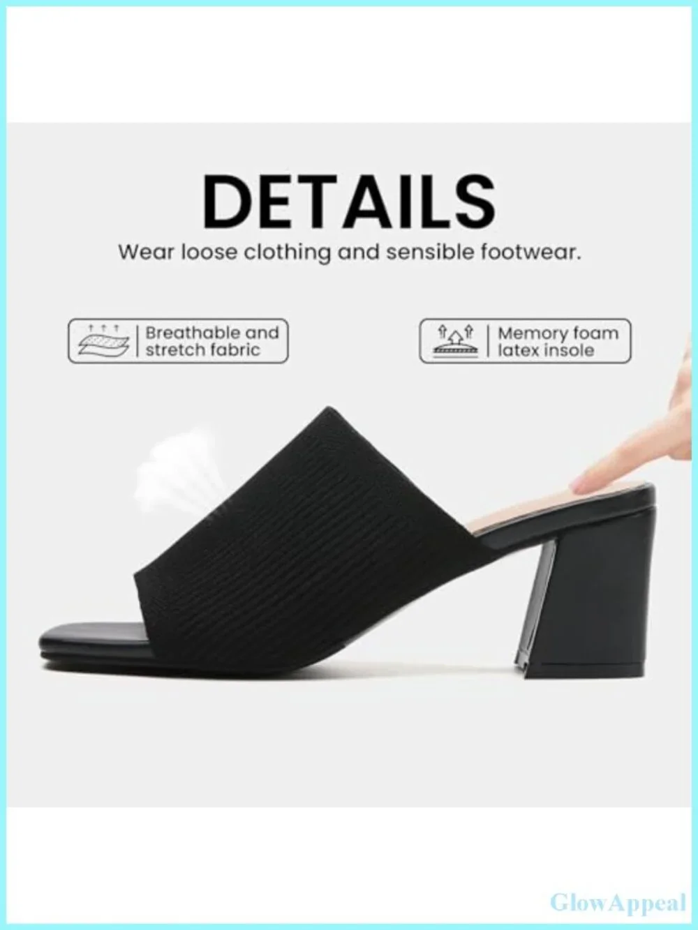 Women's Square Toe Block Heel Mules Sandals Slip On Knit